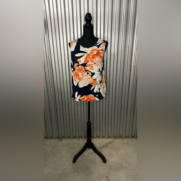 Women’s Tyler Böe Blue Orange Floral Viscose Sleeveless Tank Top Designer Large - Picture 1 of 4
